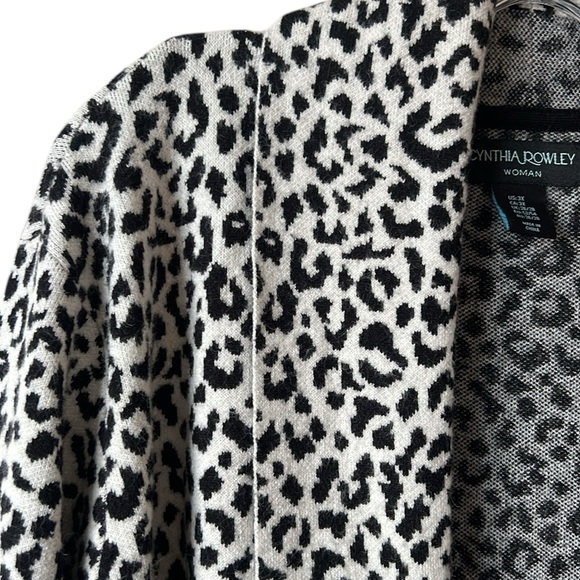 Cynthia Rowley Cardigan Black White Animal Print Open Front Shawl Collar Size 3X - Picture 2 of 11